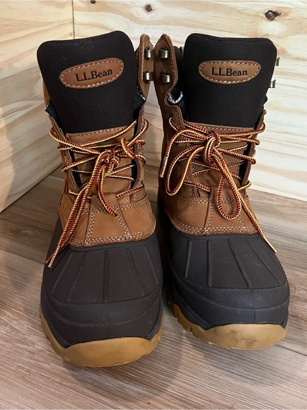 L.L. Bean Men's Brown and Black Waterproof Lace-Up Snow Boots